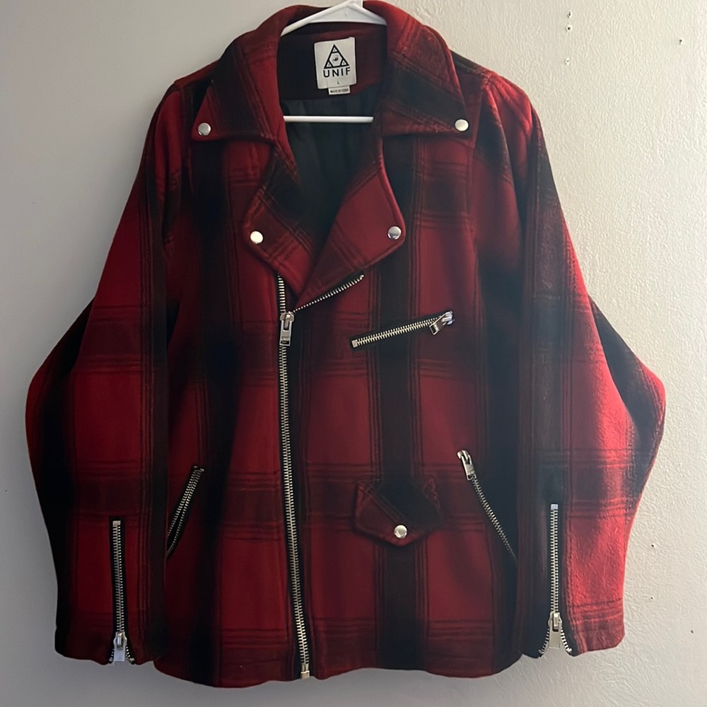 UNIF Plaid Boyfriend Moto Jacket L